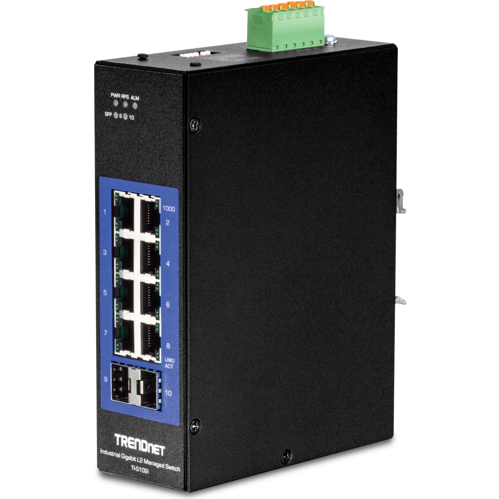 TRENDnet TI-G1021 10-Port Industrial Gigabit L2 Managed DIN-Rail Switc