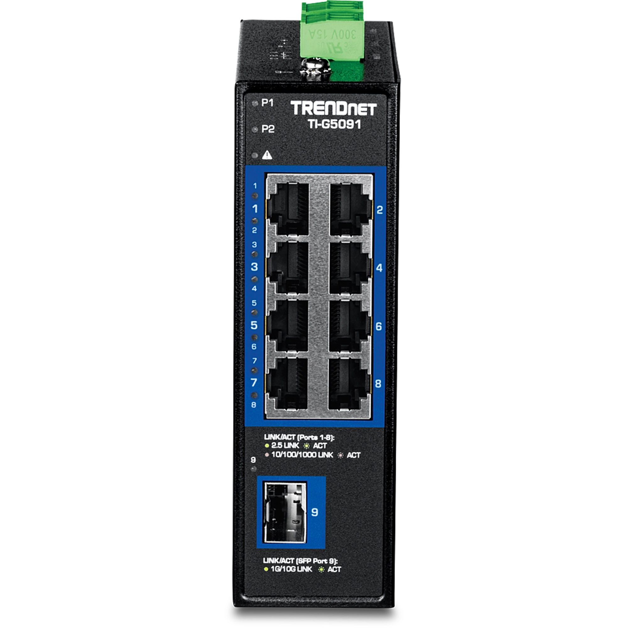TRENDnet TI-G5091 9-Port Industrial 2.5G DIN-Rail Switch with 10G SFP+ Port