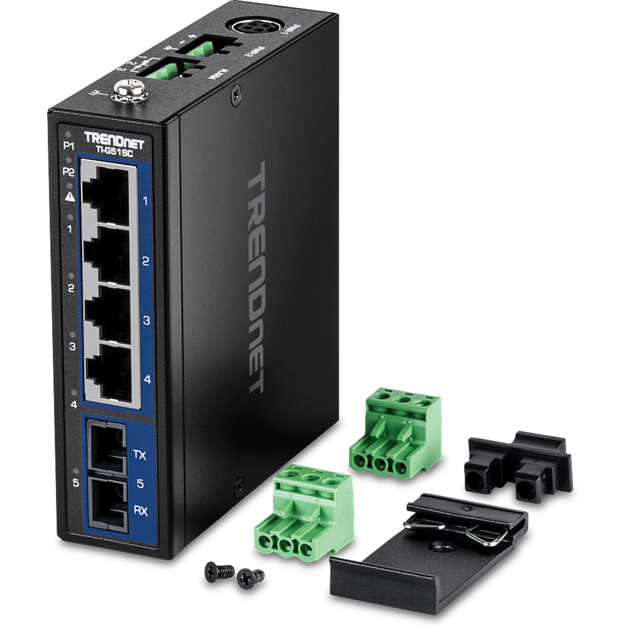 TRENDnet TI-G51SC 5-Port Hardened Industrial Gigabit DIN-Rail Switch with Multi-Mode SC Port
