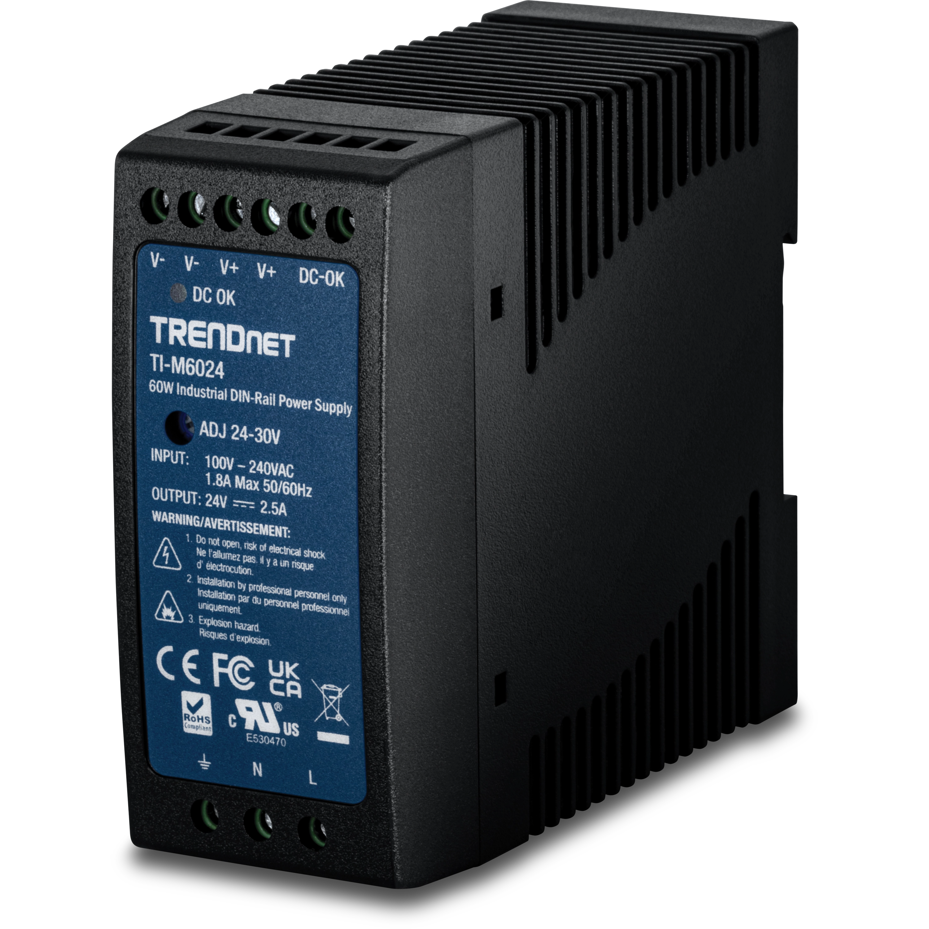 TRENDnet TI-M6024 DIN Rail 24V 60W Power Supply for TI-G50, TI-G62, TI-G80, TI-F11SFP