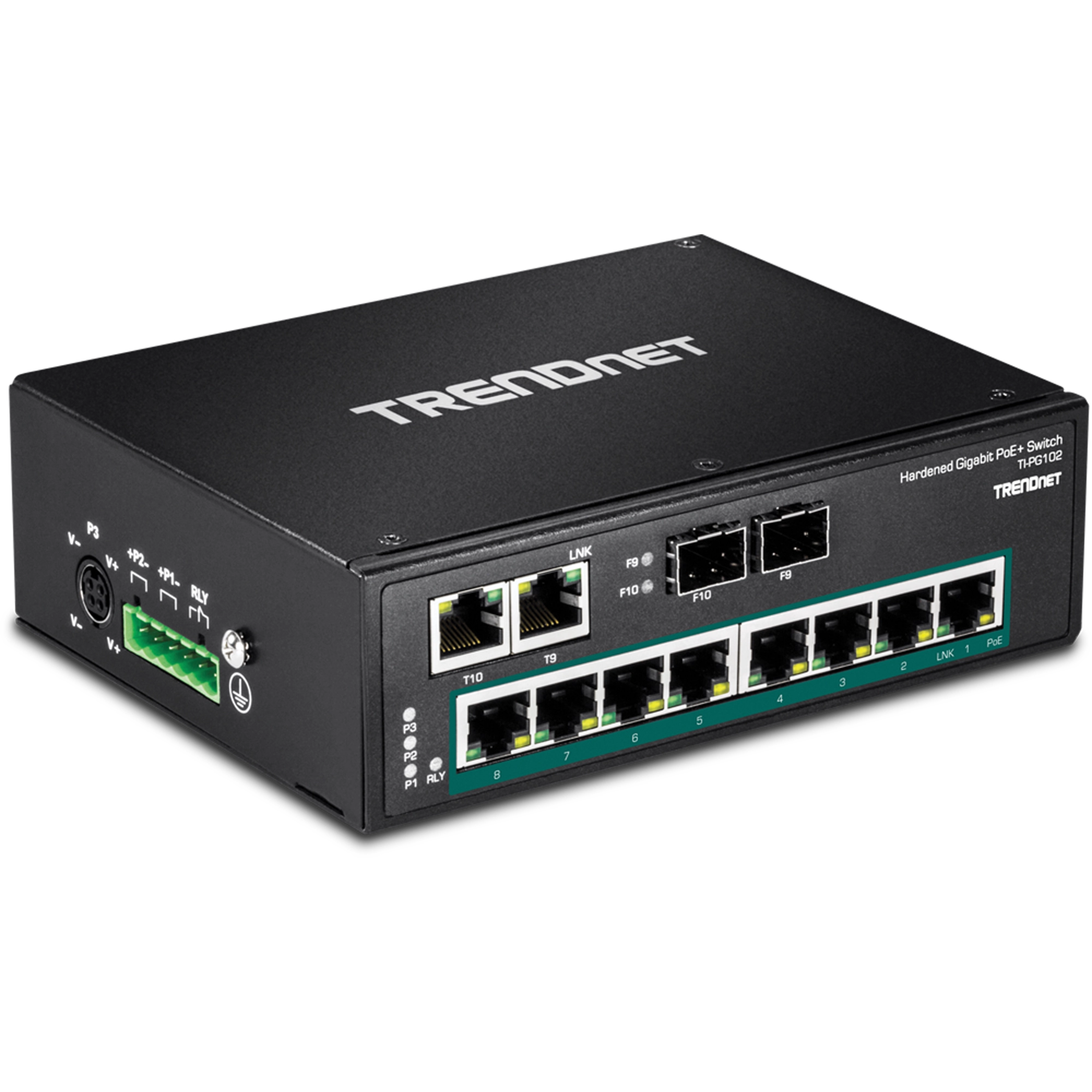 TRENDnet TI-PG102 10-Port Hardened Industrial Gigabit PoE+ DIN-Rail Switch