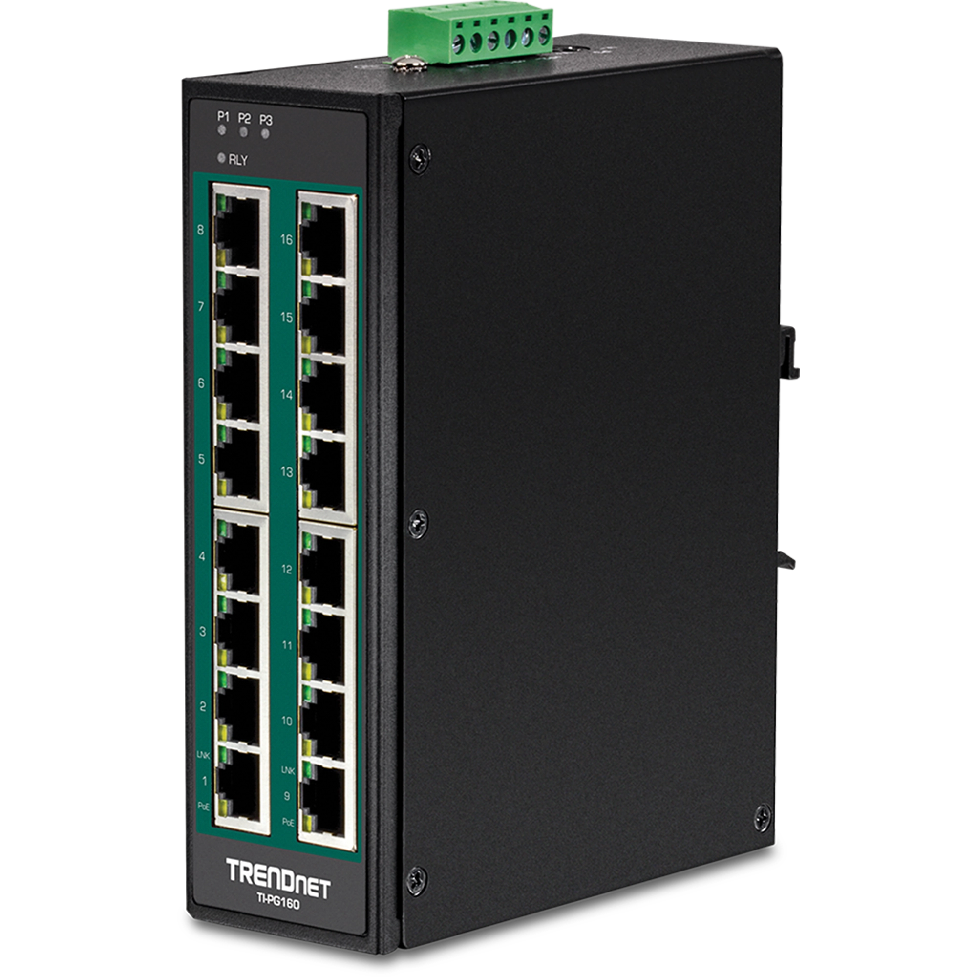 TRENDnet TI-PG160 16-Port Hardened Industrial Gigabit PoE+ DIN-Rail Switch
