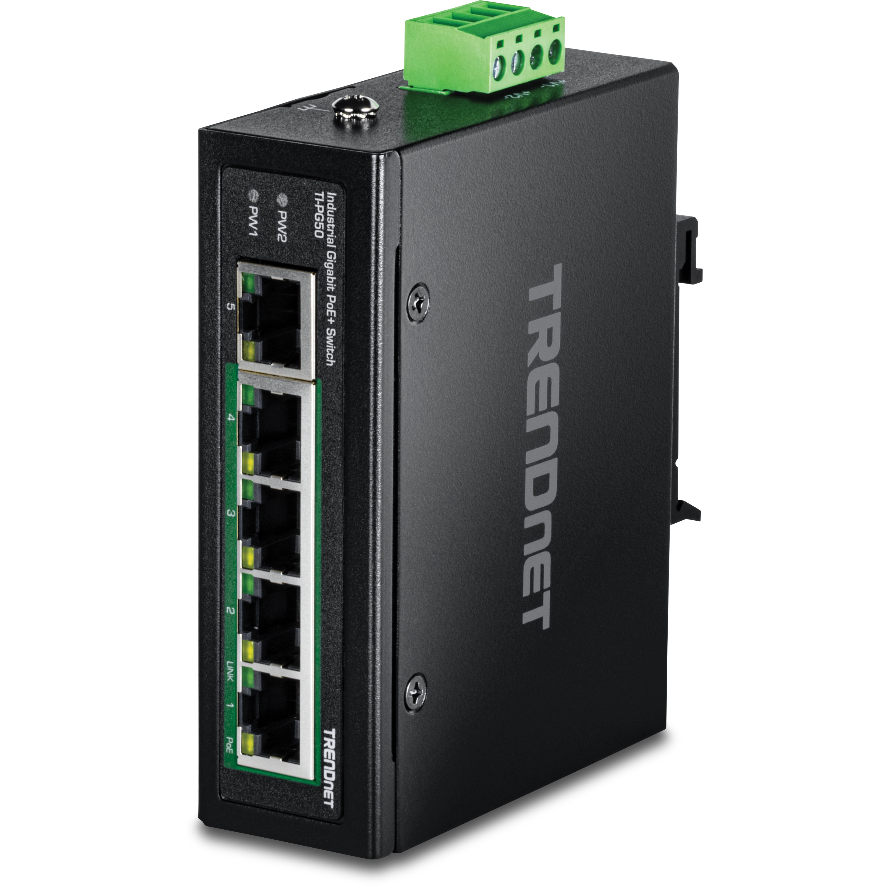 TRENDnet TI-PG50 5-Port Industrial Gigabit PoE + DIN-Rail Switch