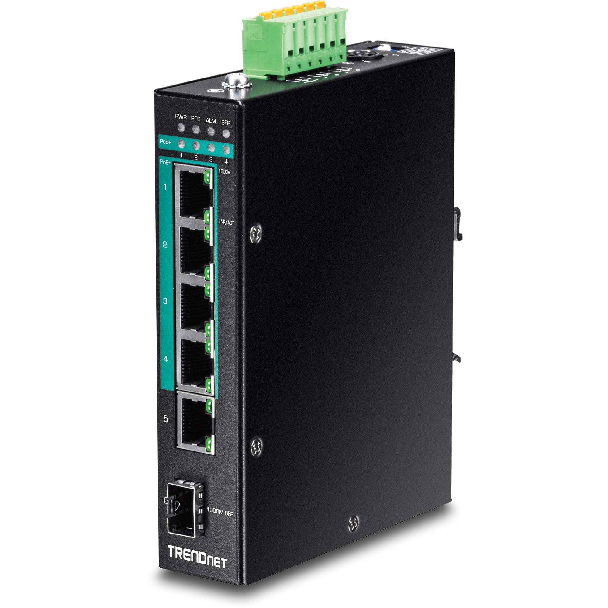 TRENDnet TI-PG541i 6-Port Hardened Industrial Gigabit PoE+ Layer 2 Managed DIN-Rail Switch