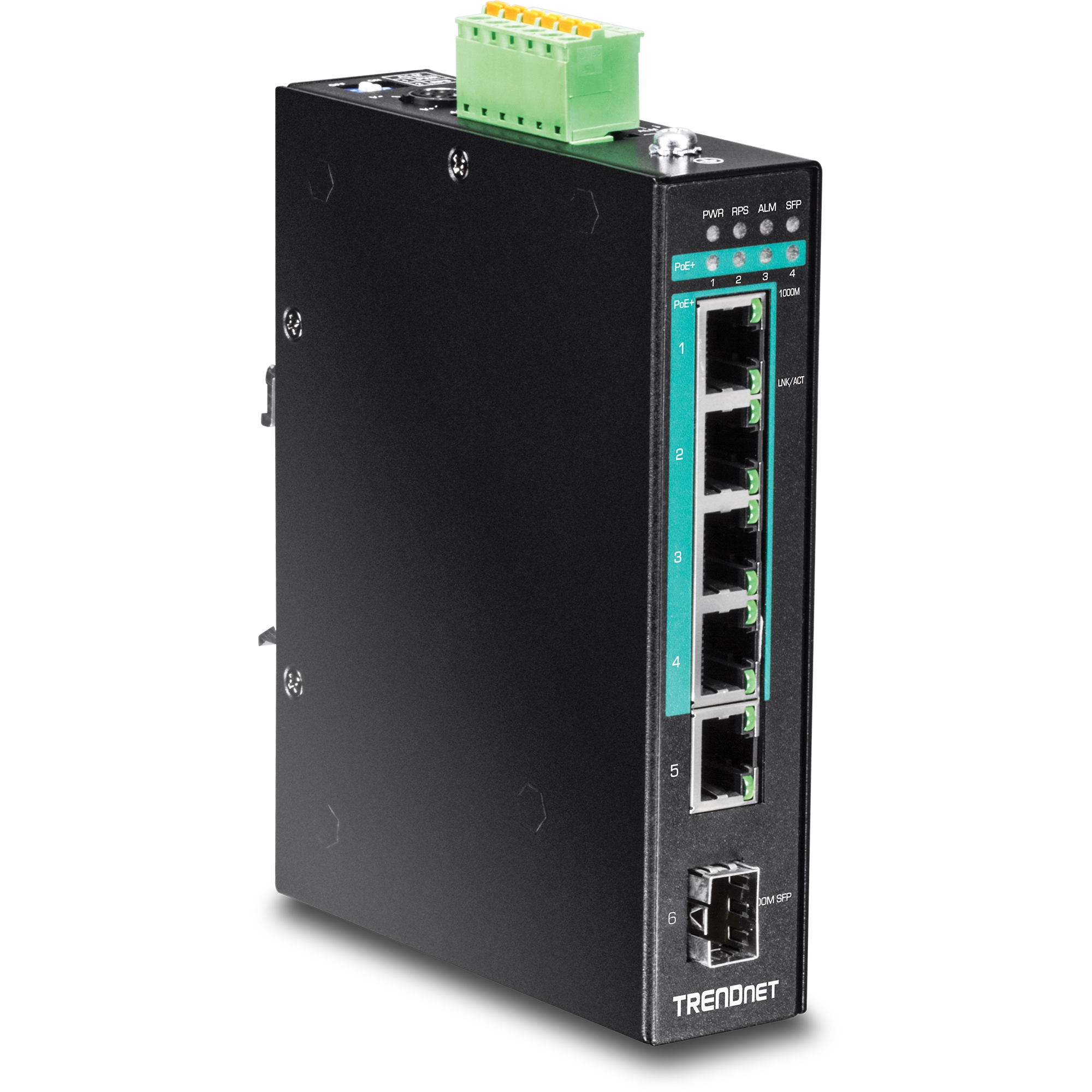 TRENDnet TI-PG541i 6-Port Hardened Industrial Gigabit PoE+ Layer 2 Managed DIN-Rail Switch