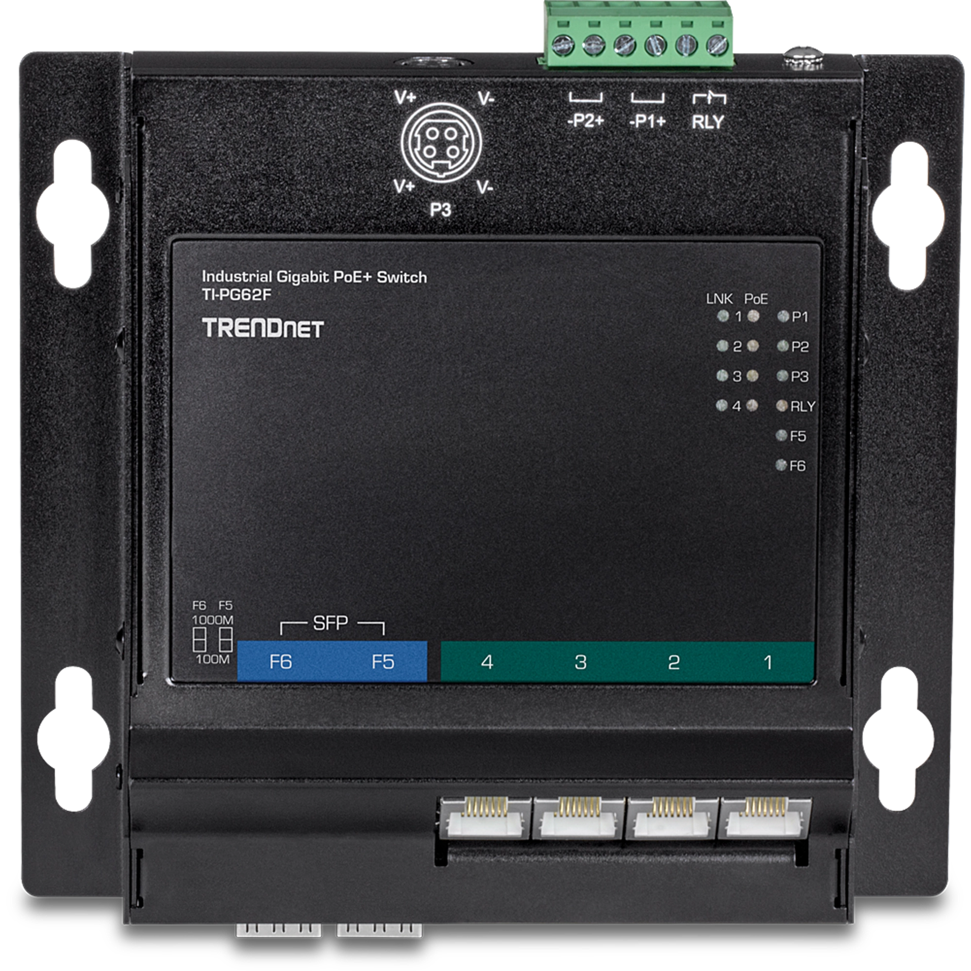TRENDnet TI-PG62F 6-Port Industrial Gigabit PoE+ Wall-Mounted Front Access Switch