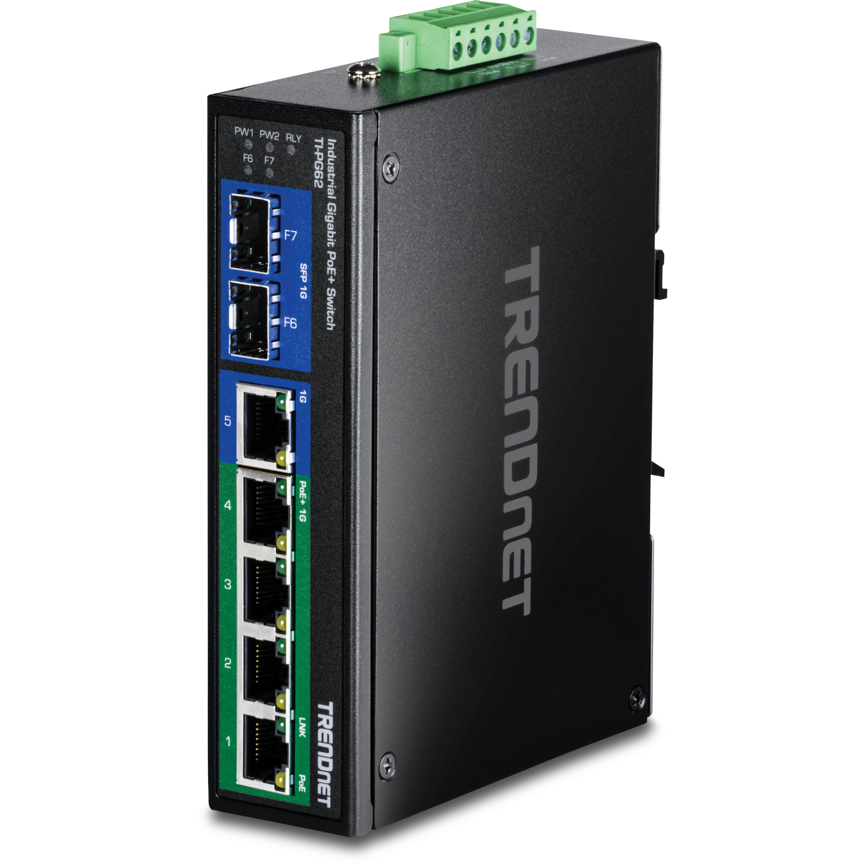TRENDnet TI-PG62 6-Port Hardened Industrial Gigabit PoE+ Switch (5 Gigabit / 1 shared SFP / 1 dedicated SFP)