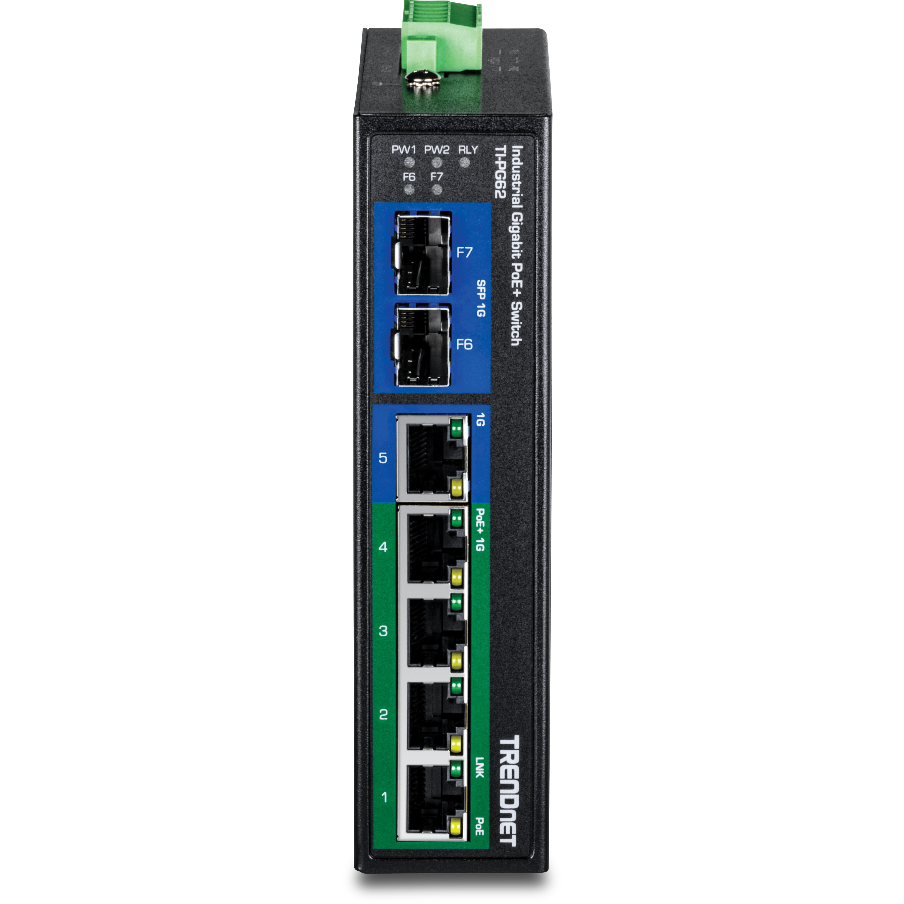 TRENDnet TI-PG62 6-Port Hardened Industrial Gigabit PoE+ Switch (5 Gigabit / 1 shared SFP / 1 dedicated SFP)