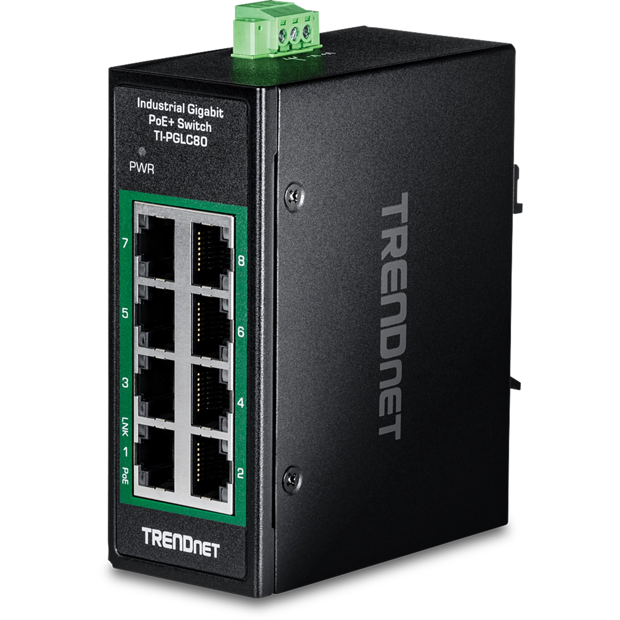 TrendNet TI-PGLC80 8-Port Industrial Gigabit PoE+ DIN-Rail Mini Switch