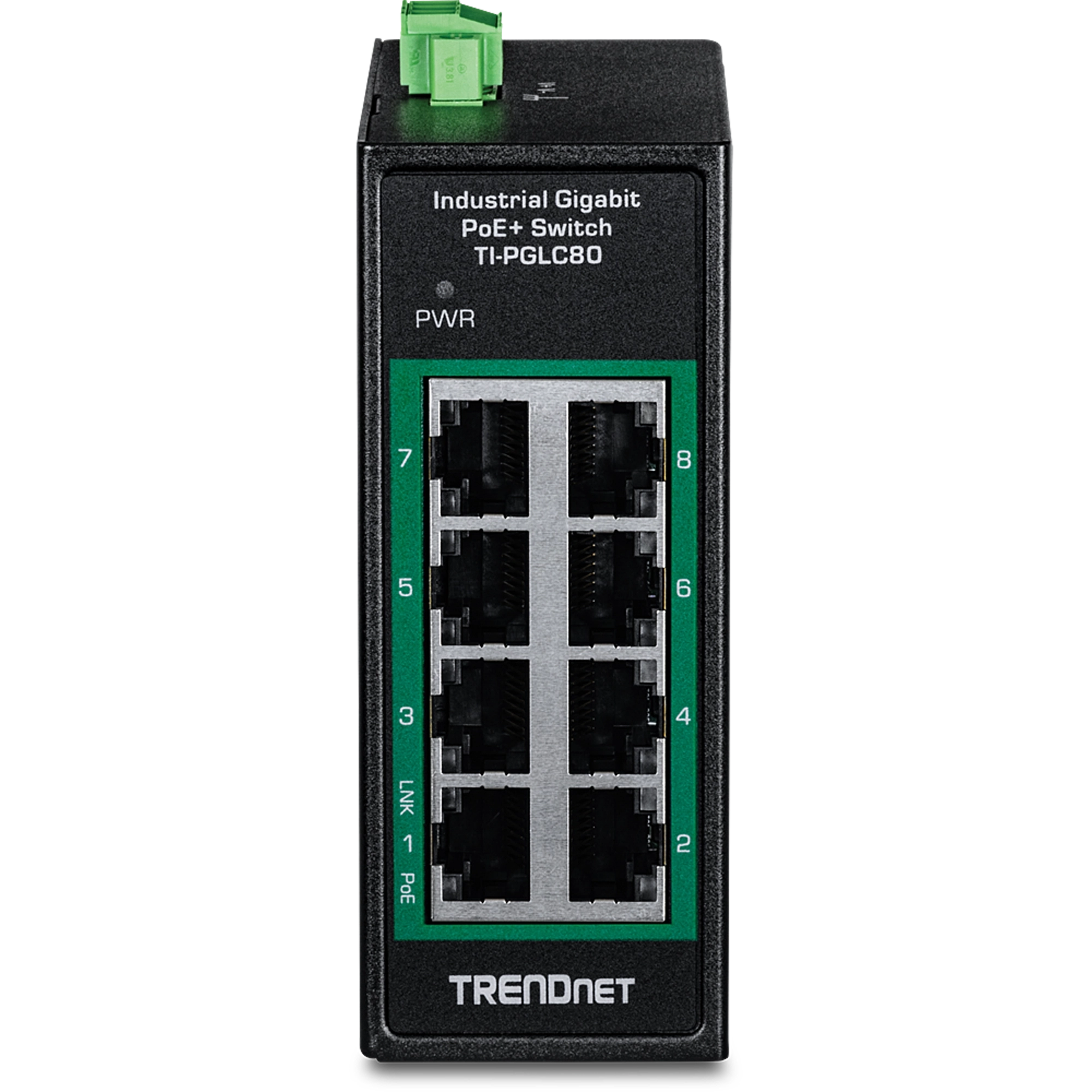 TrendNet TI-PGLC80 8-Port Industrial Gigabit PoE+ DIN-Rail Mini Switch