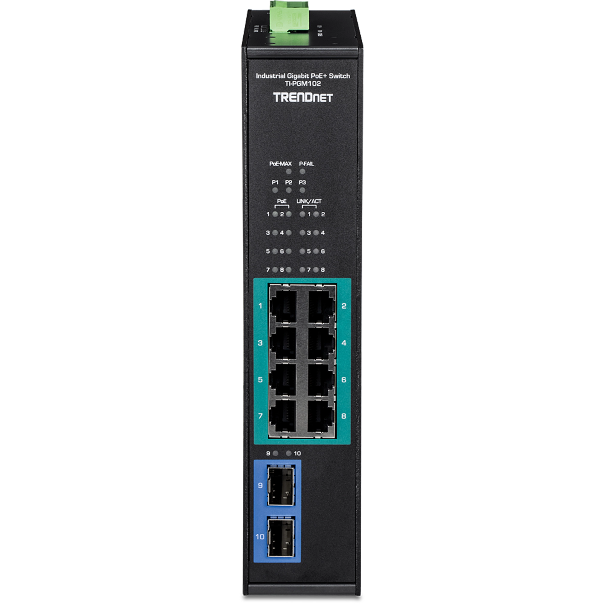TRENDnet TI-PGM102 10-Port Industrial Gigabit PoE+ DIN-Rail Switch -20° – 65°C (-4° – 149°F)