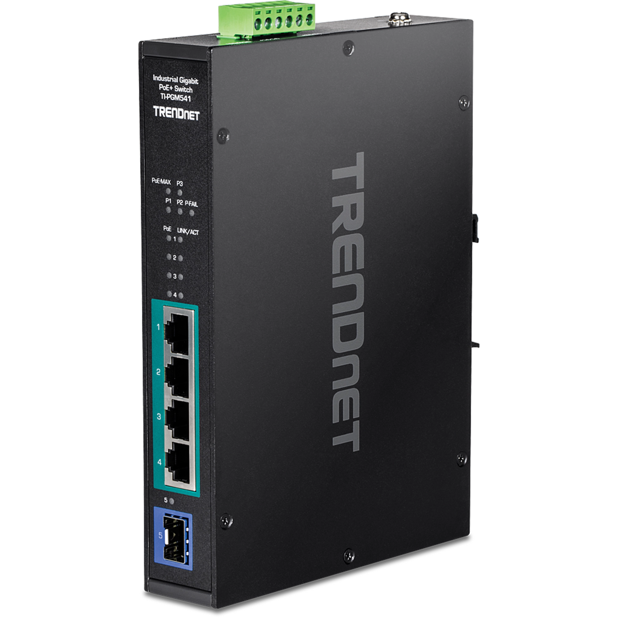 TRENDnet TI-PGM541 5-Port Industrial Gigabit PoE+ DIN-Rail Switch -20° – 65°C (-4° – 149°F)