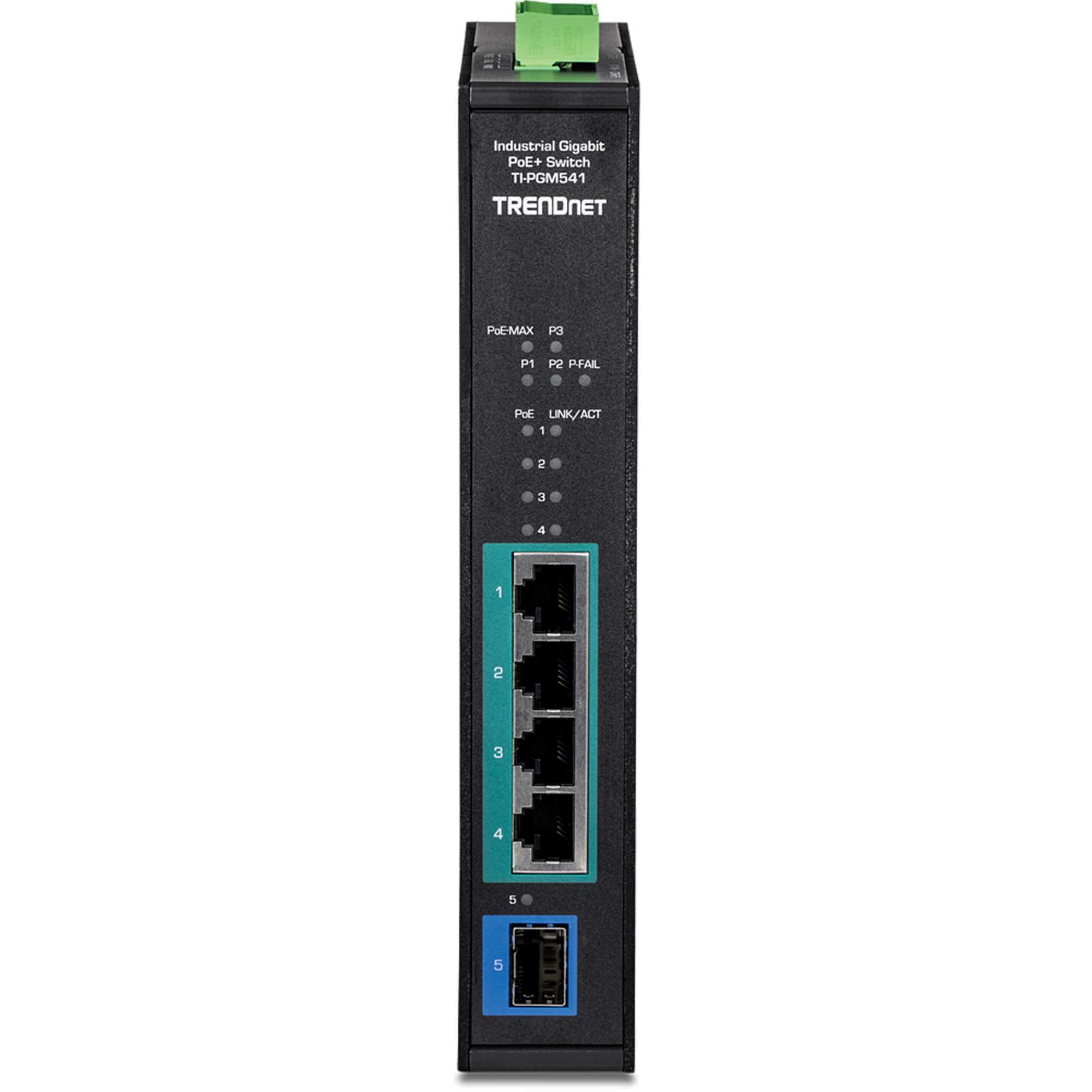 TRENDnet TI-PGM541 5-Port Industrial Gigabit PoE+ DIN-Rail Switch -20° – 65°C (-4° – 149°F)