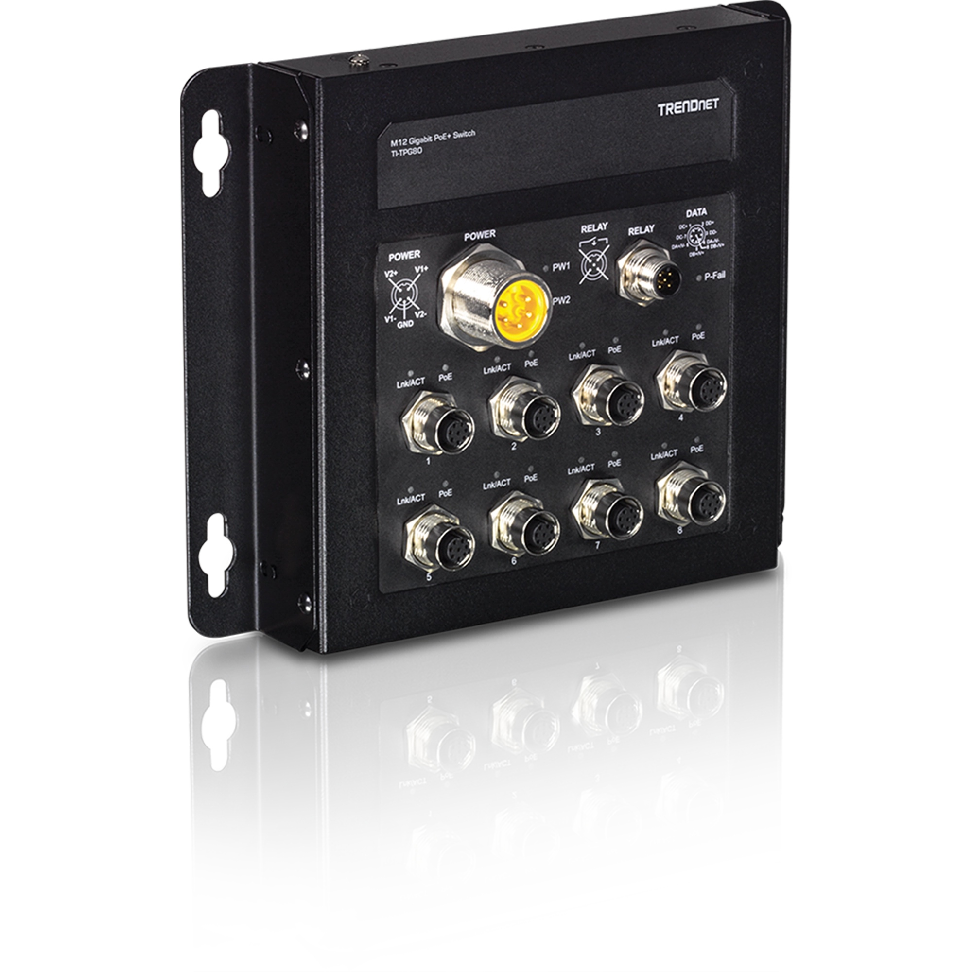 TRENDnet TI-TPG80 8-Port Industrial EN50155 M12 Gigabit PoE+ Railway Switch