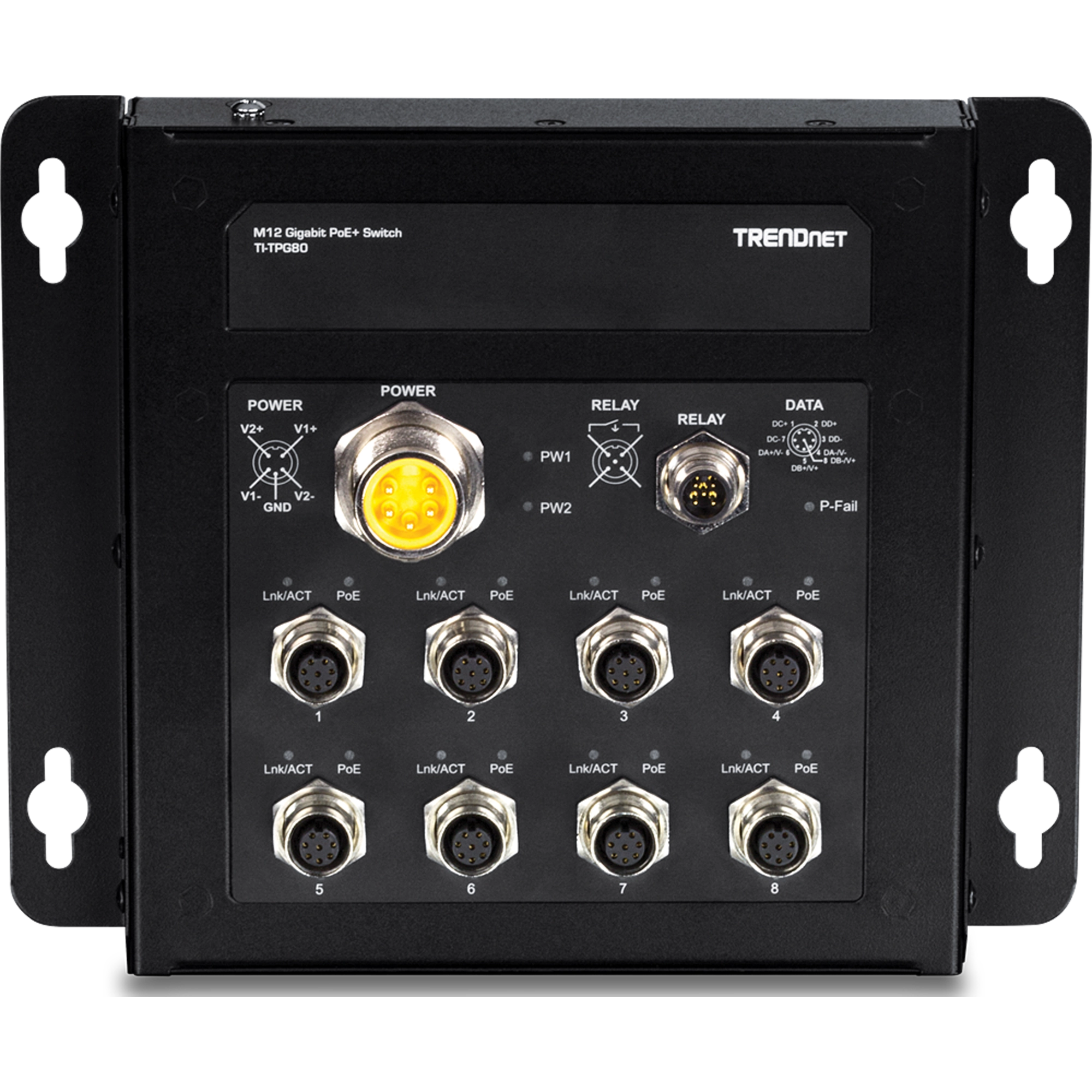 TRENDnet TI-TPG80 8-Port Industrial EN50155 M12 Gigabit PoE+ Railway Switch