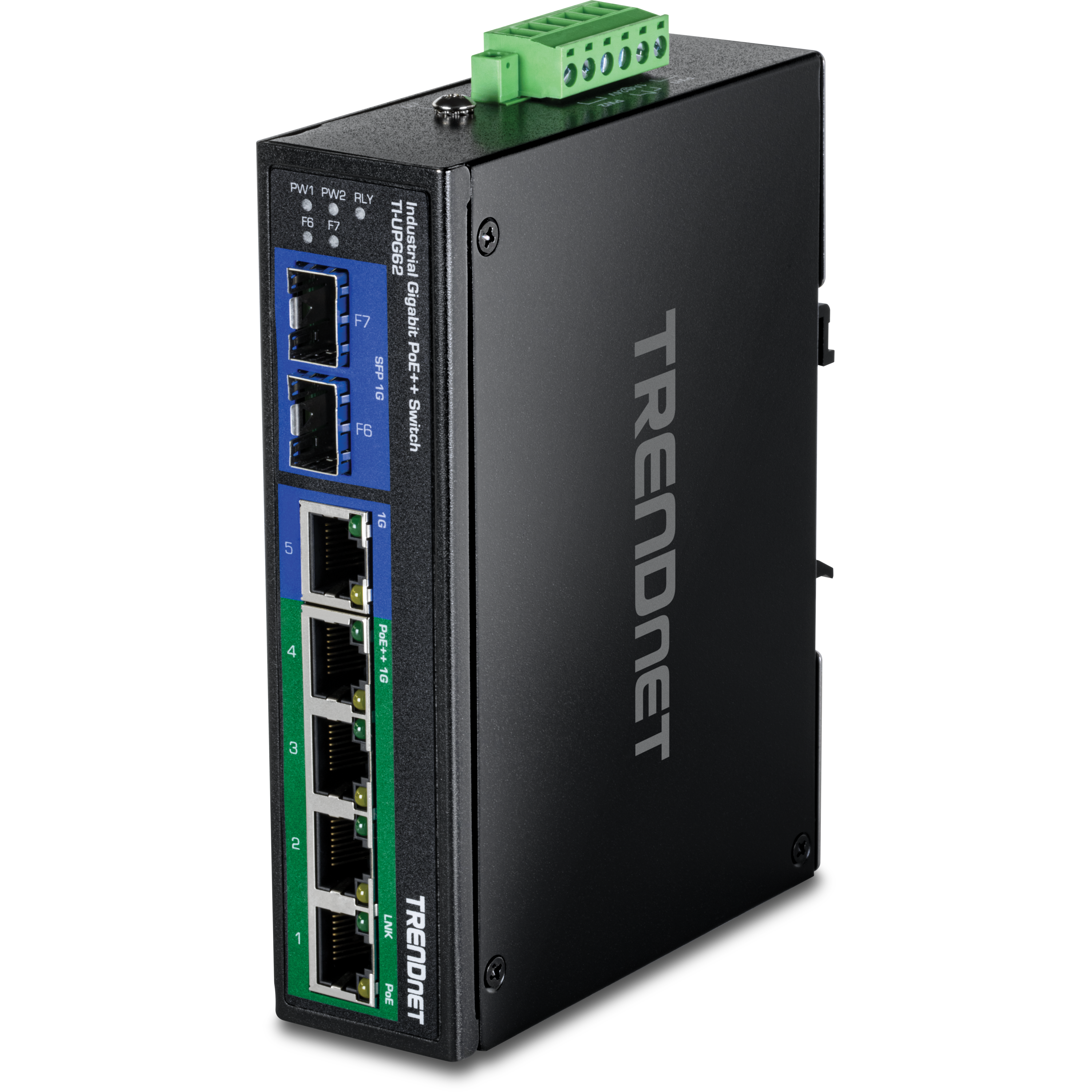 TRENDnet TI-UPG62 6-Port Hardened Industrial Gigabit Ultra PoE DIN-Rail Switch
