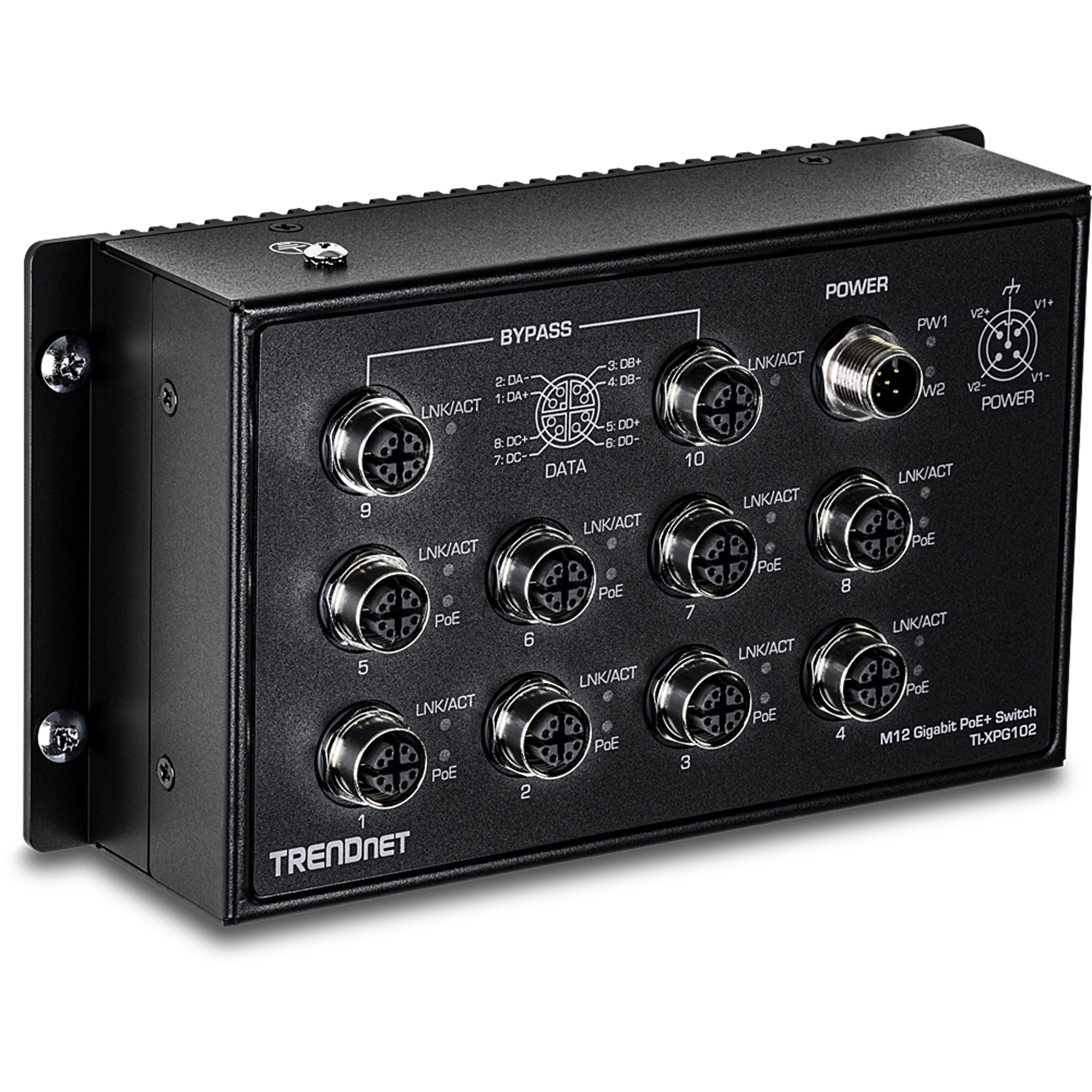 TRENDnet TI-XPG102 10-Port Industrial EN 50155 M12 Gigabit PoE+ Railway Switch