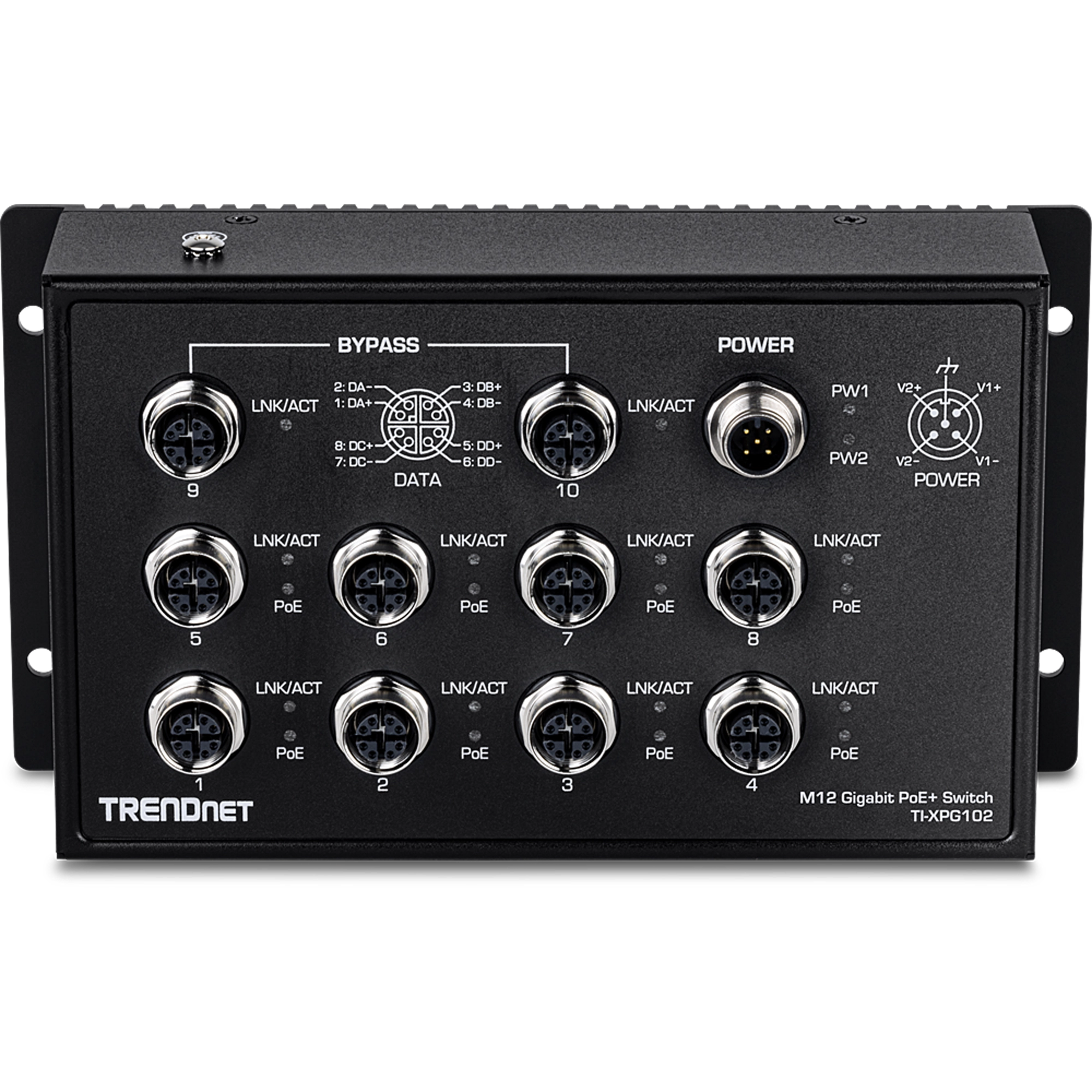 TRENDnet TI-XPG102 10-Port Industrial EN 50155 M12 Gigabit PoE+ Railway Switch