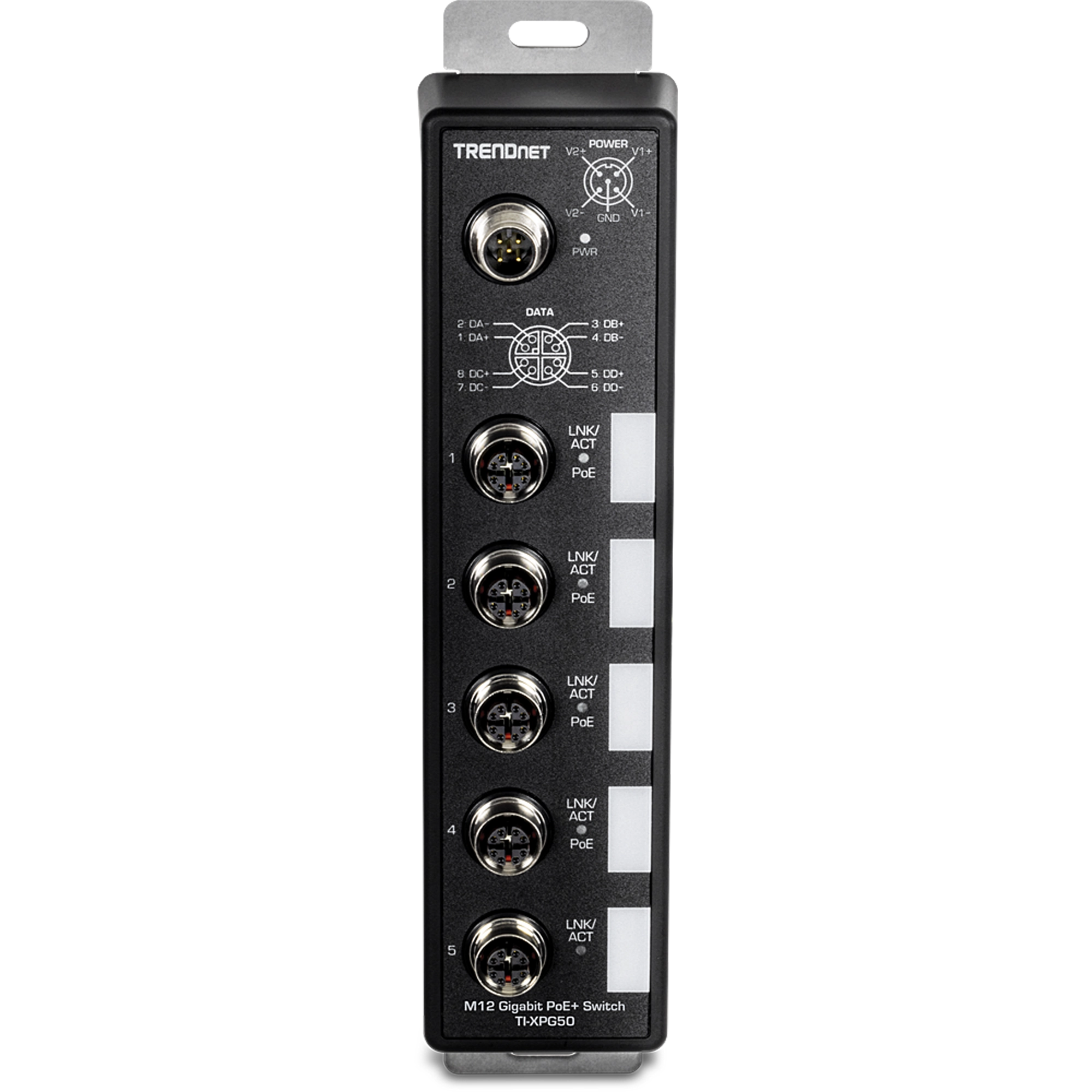 TRENDnet TI-XPG50 5-Port Industrial EN50155 M12 Gigabit PoE+ Railway Switch