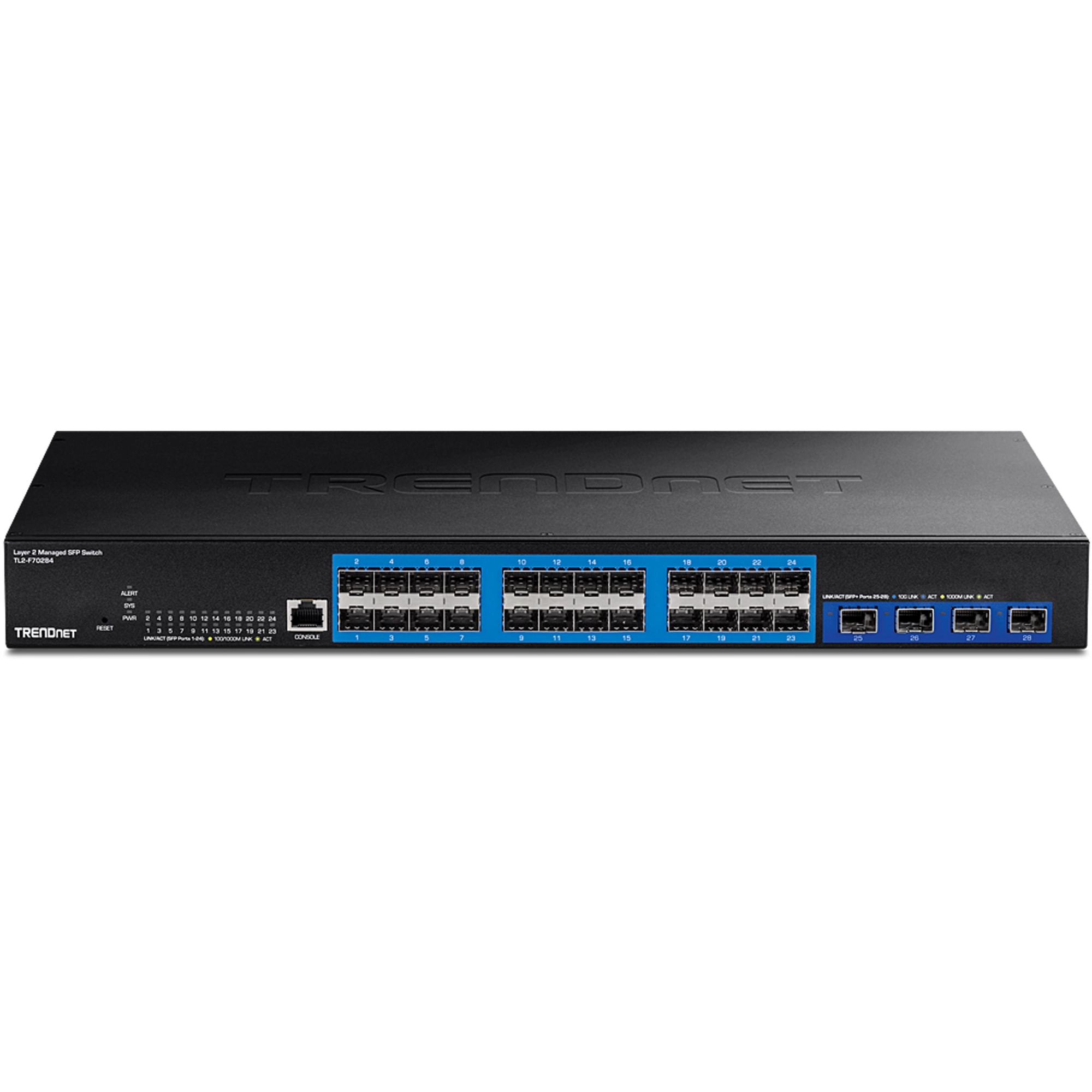 TRENDnet TL2-F70284 28-Port Layer 2 Managed SFP Switch with 10G SFP+ Ports