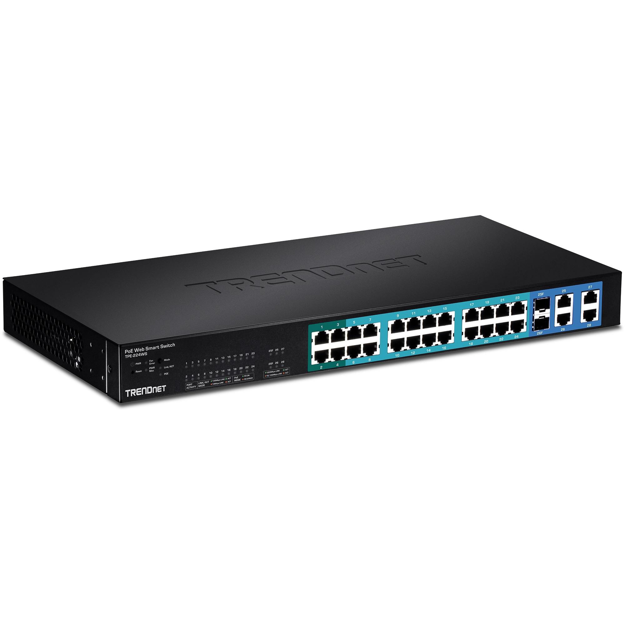 TRENDnet TPE-224WS 24-Port 10/100Mbps Web Smart PoE Switch w/ 4 Gigabit Ports and 2 Mini-GBIC Slots