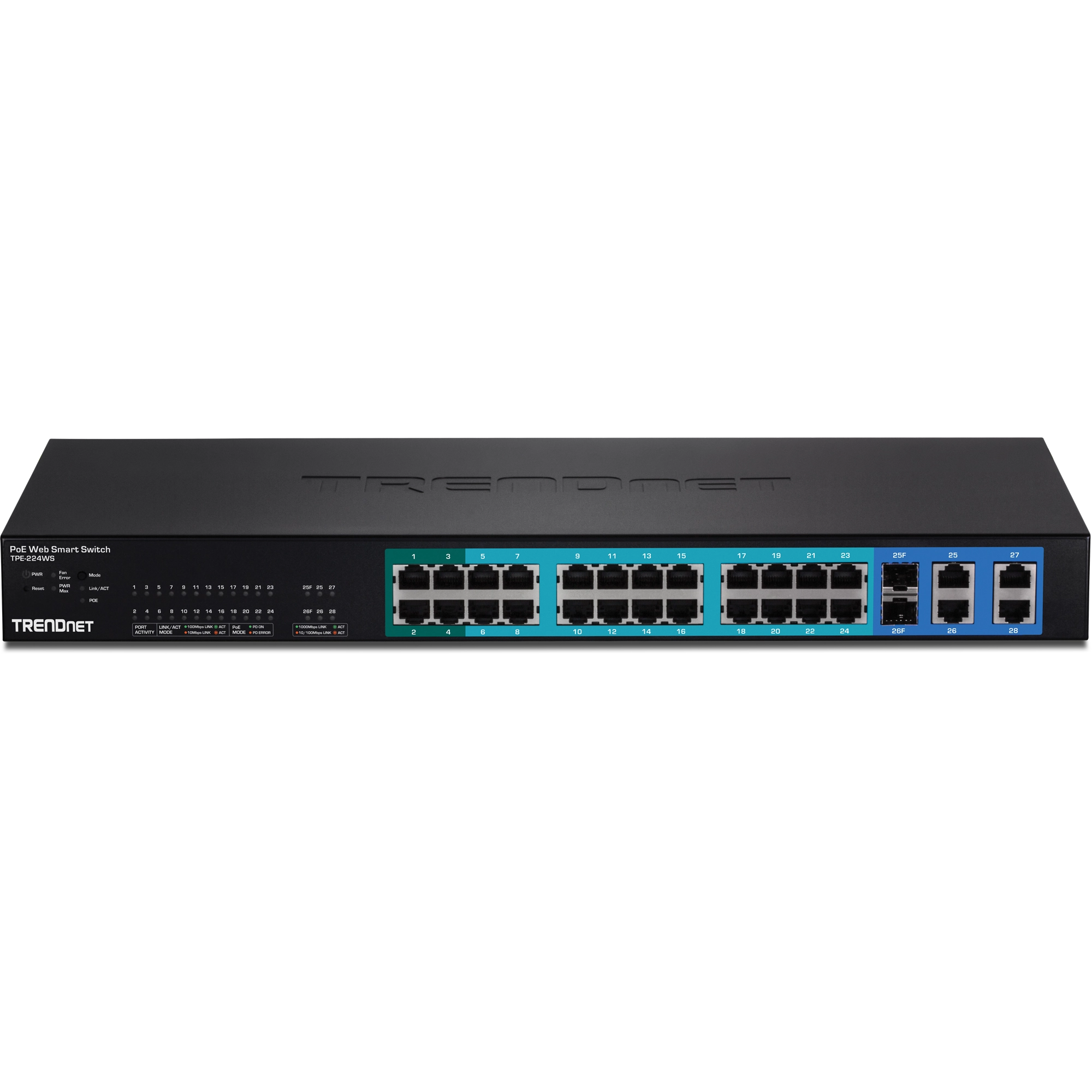 TRENDnet TPE-224WS 24-Port 10/100Mbps Web Smart PoE Switch w/ 4 Gigabit Ports and 2 Mini-GBIC Slots
