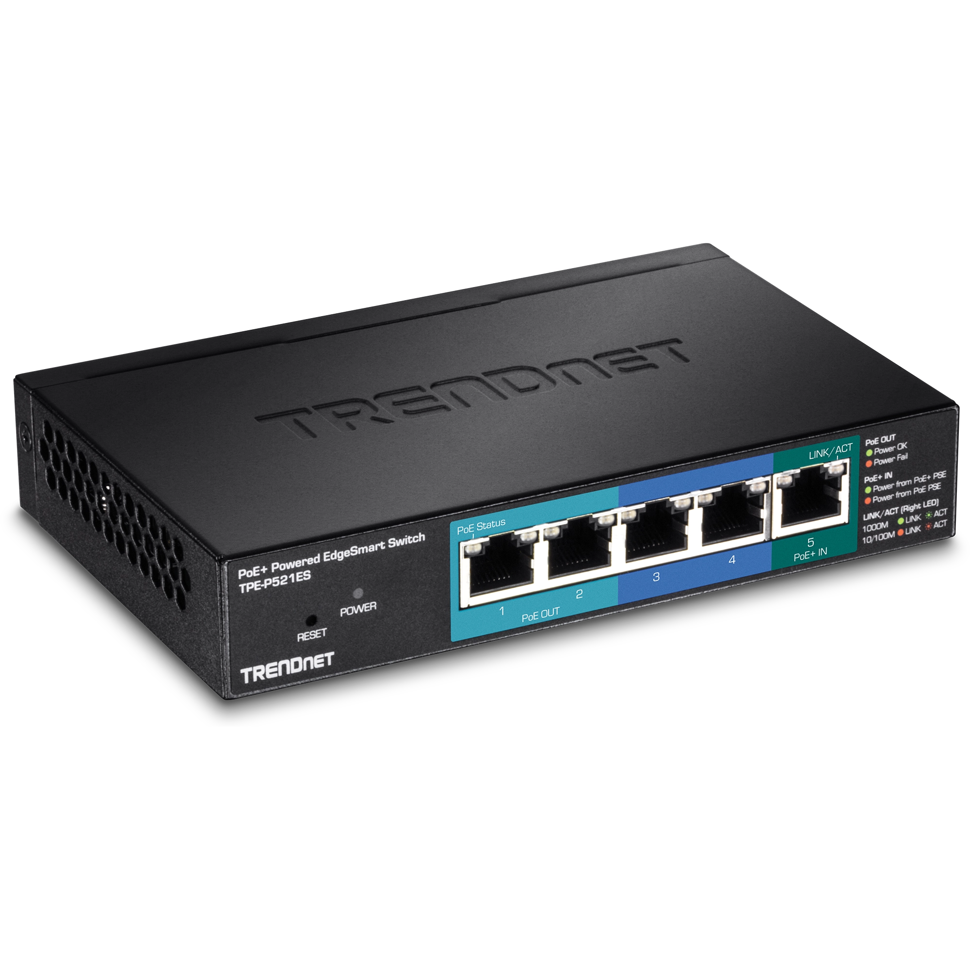 TRENDnet TPE-P521ES 5-Port Gigabit PoE+ Powered EdgeSmart Switch with PoE Pass Through (15W)