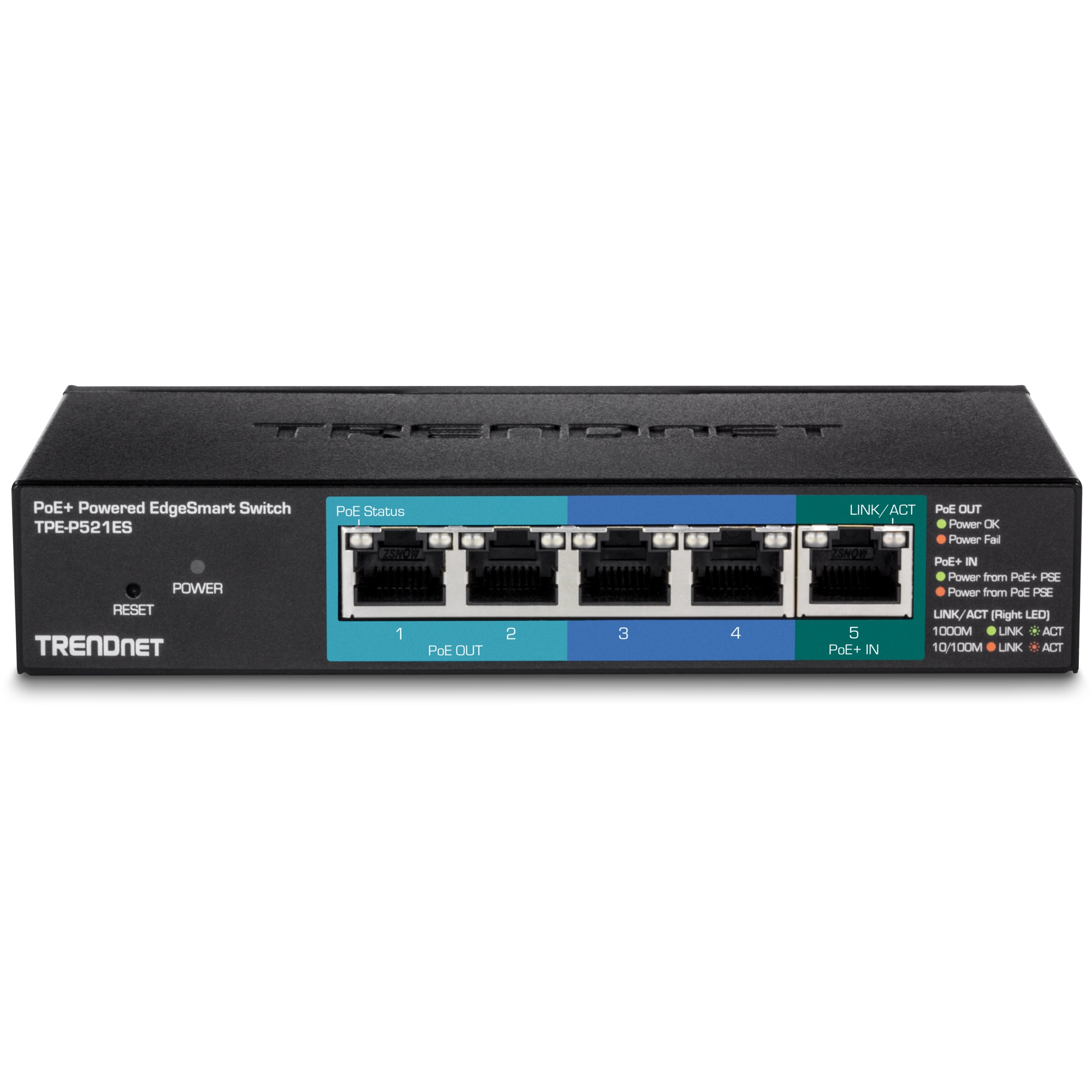TRENDnet TPE-P521ES 5-Port Gigabit PoE+ Powered EdgeSmart Switch with PoE Pass Through (15W)