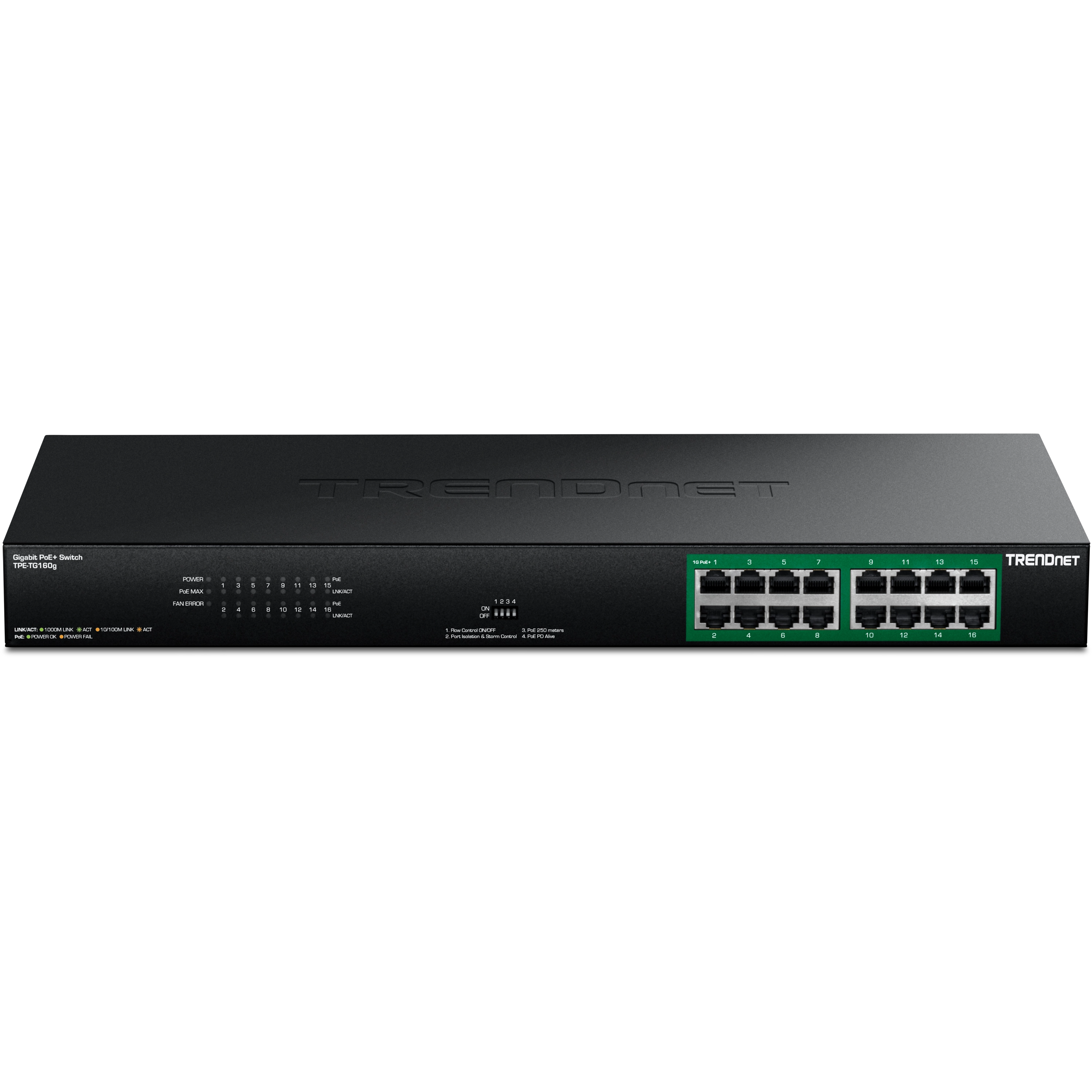 TRENDnet TPE-TG160g 16-Port GREENnet Gigabit PoE+ Switch (250W)