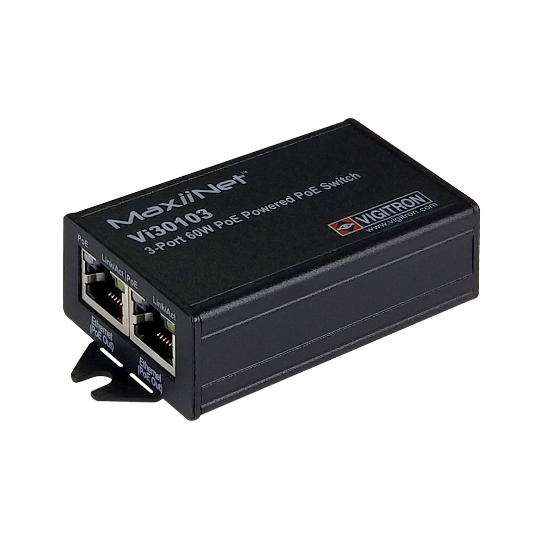 Vigitron Vi30103 3-Port MaxiiNet™ 10/100 af/at 60W PoE Switch & Repeater