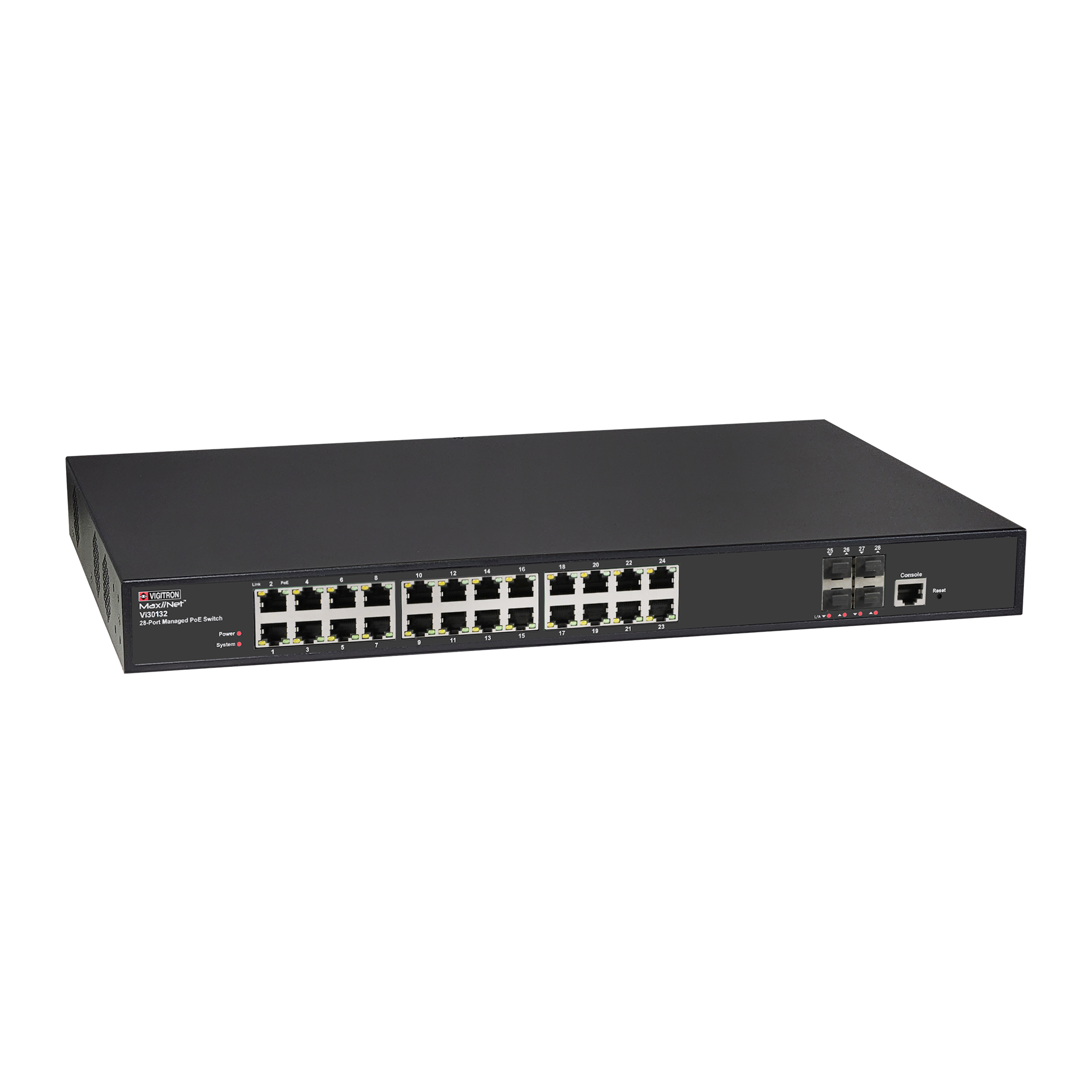 Vigitron Vi30132 24 Port MaxiiNet™ 24 UTP-1G, 4 Port  Fiber 1G/2.5G/10G uplinks 802.3bt 90w L2+/L3 lite managed network switch