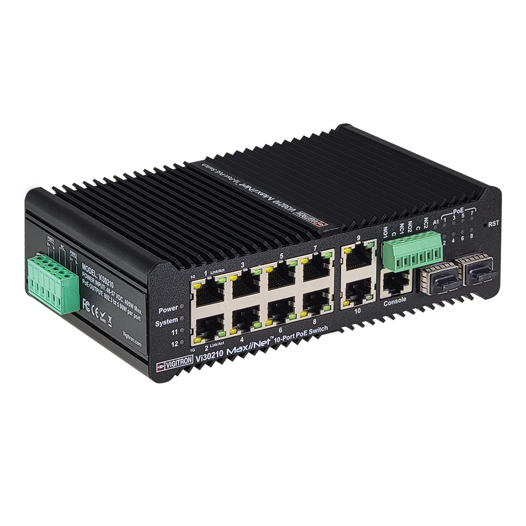 Vigitron Vi30210 Hardened Managed 10-Port, L2+, 1G Industrial 90W PoE Ring Switch