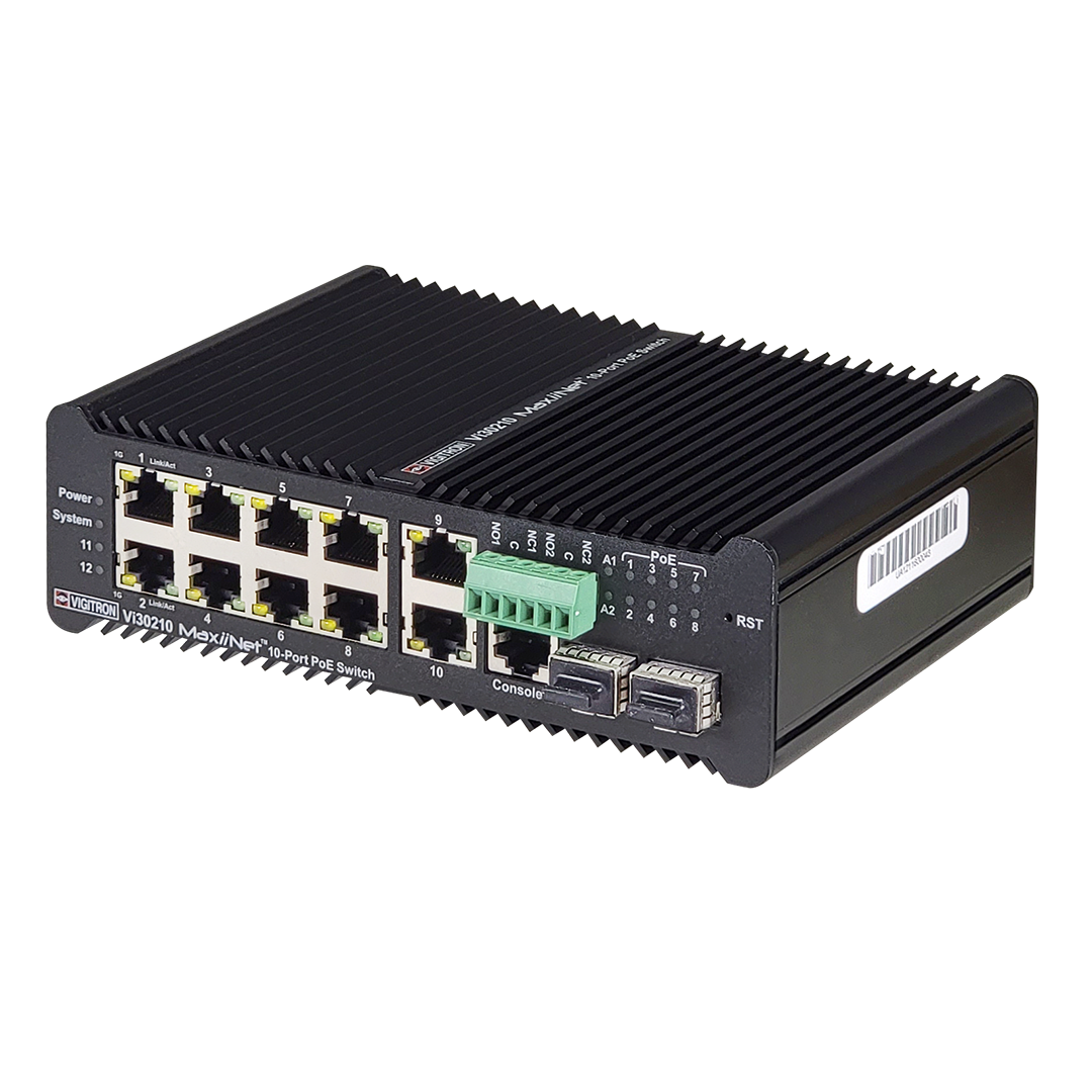 Vigitron Vi30210 Hardened Managed 10-Port, L2+, 1G Industrial 90W PoE Ring Switch