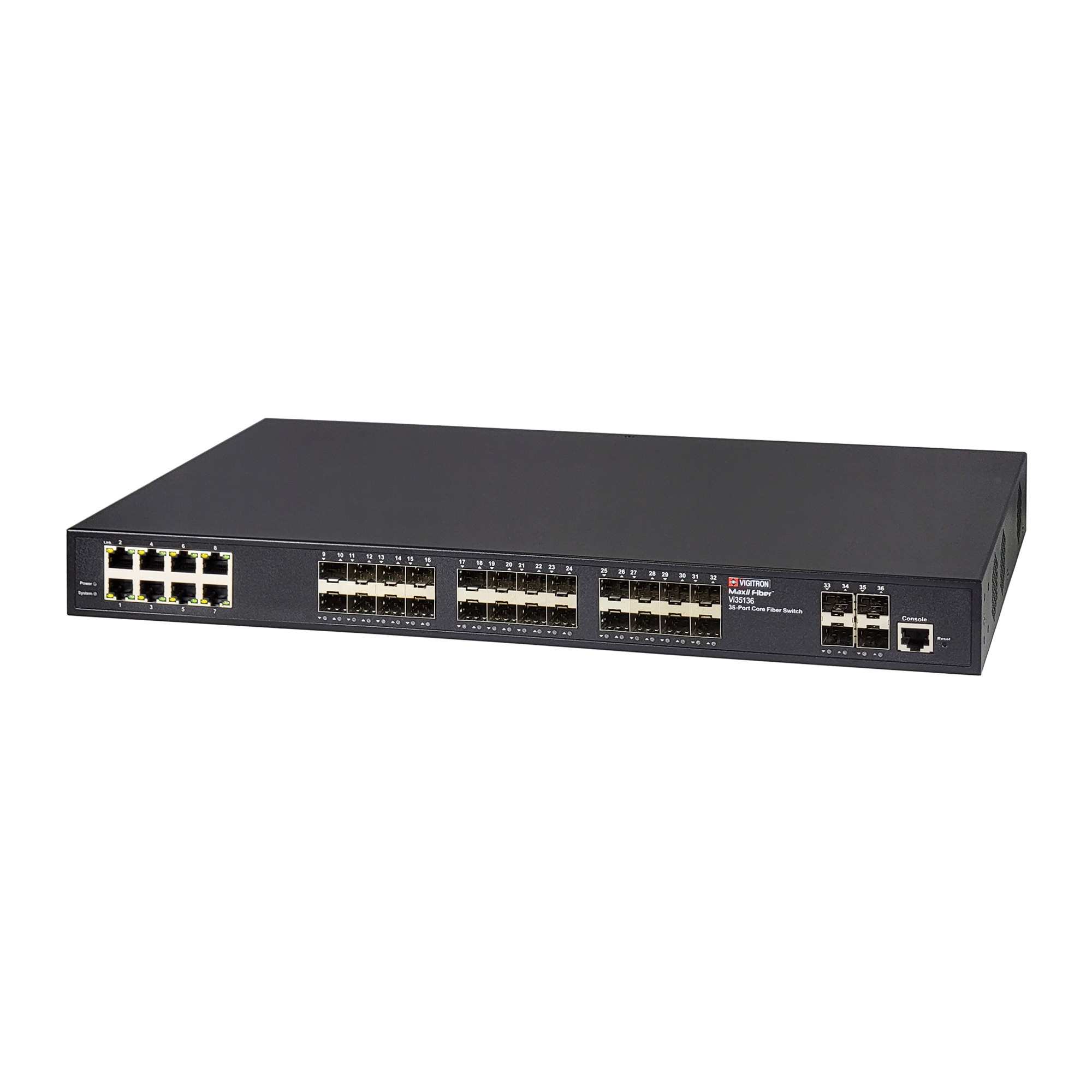 Vigitron Vi35136  36-Port MaxiiNet™ L2+/L3 Hybrid Fiber Network Switch, 24x1G Fiber, 8x1G UTP Ports, 4x1G/2.5G/10G fiber uplink