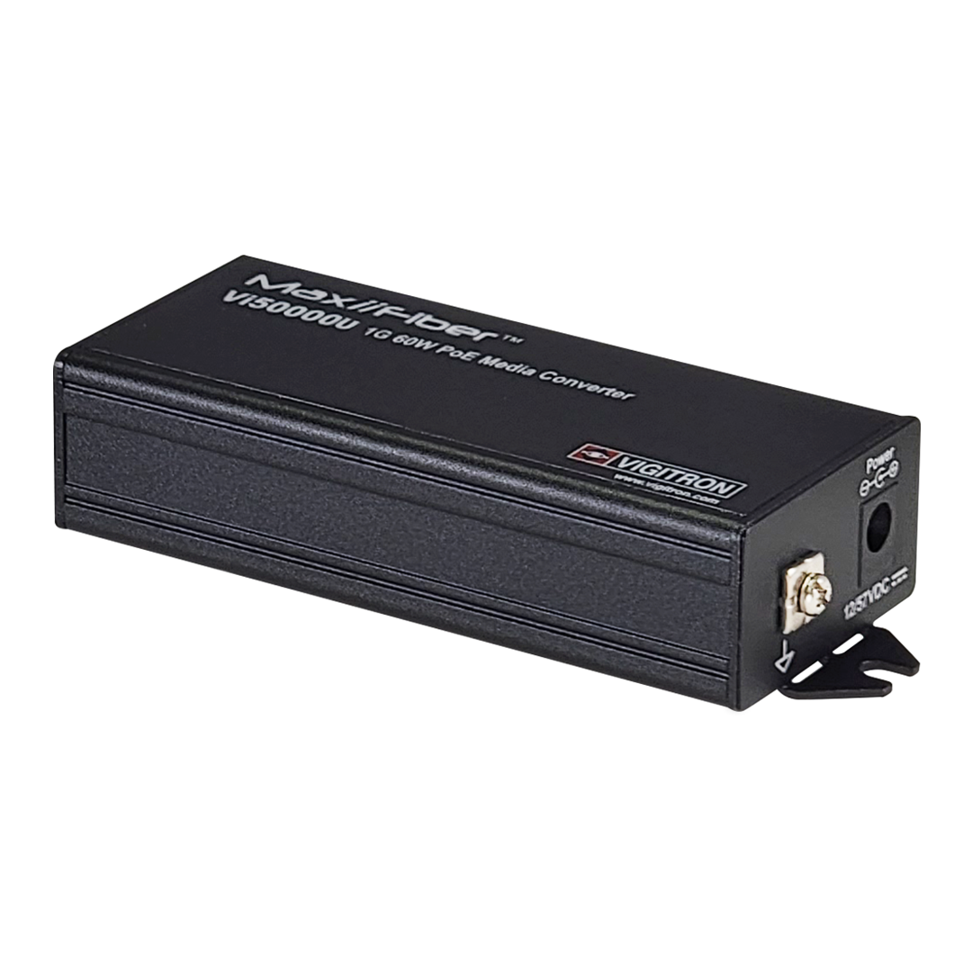 Vigitron Vi50000U  1-Port MaxiiFiber™ 100/1G Ethernet Media Converter, af/at/bt 60W PSE, Requires 48-57VDC ps or 12VDC w/o PoE