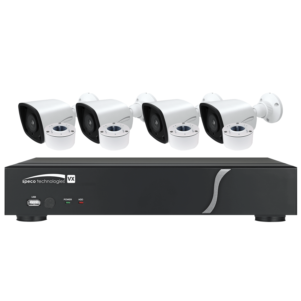 Speco Technologies ZIPT4B1 4CH HD-TVI DVR, 1080p, 60fps, 1TB w/ 4 Outdoor IR Bullet Cameras 2.8mm lens, White (ZIPT4B1)
