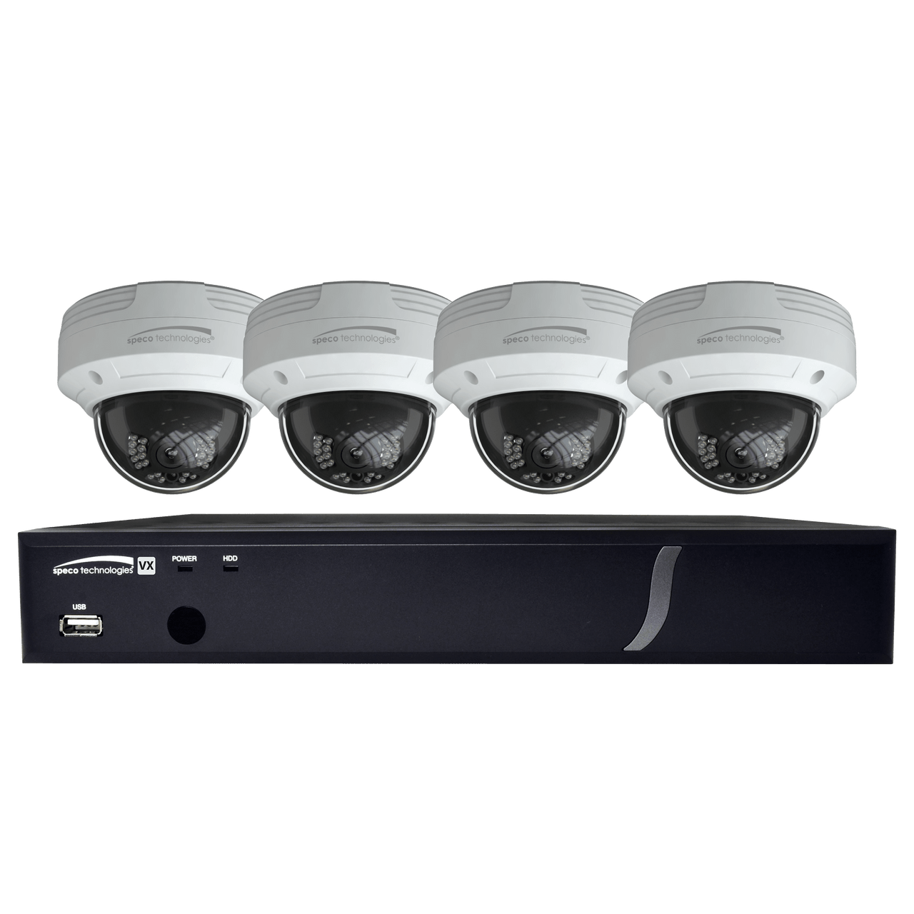 Speco Technologies ZIPT84D2 8CH HD-TVI DVR, 1080p, 120fps, 2TB w/ 4 Outdoor IR Dome Cameras 2.8mm lens, White (ZIPT84D2)