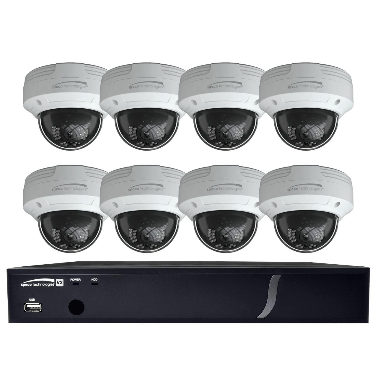 Speco Technologies ZIPT88D2 8CH HD-TVI DVR, 1080p, 120fps, 2TB w/ 8 Outdoor IR Dome Cameras 2.8mm lens, White (ZIPT88D2)