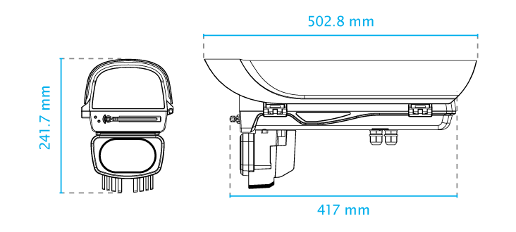 Vivotek AE-23A dimensions (diagram includes optional AI-10x series Adjustable IR Box)