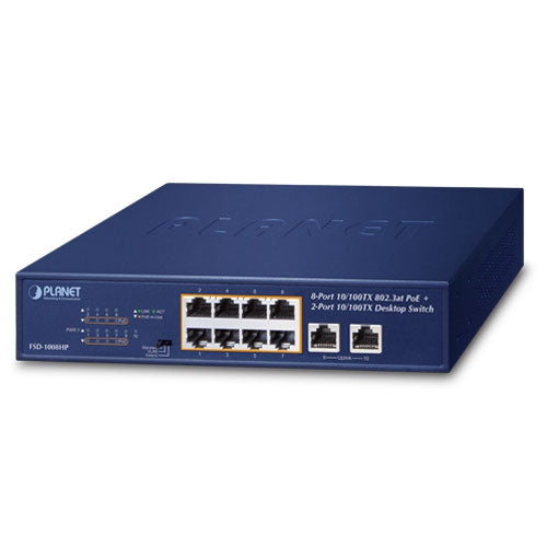 Planet FSD-1008HP 8-Port 10/100TX 802.3at PoE + 2-Port 10/100TX Desktop Switch