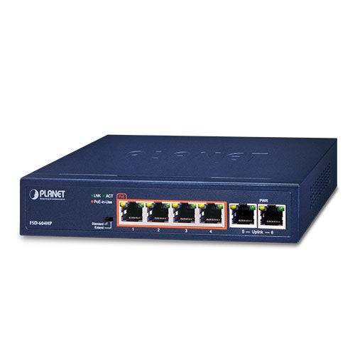 Planet FSD-604HP 4-Port 10/100TX 802.3at POE + 2-Port 10/100TX Desktop Switch