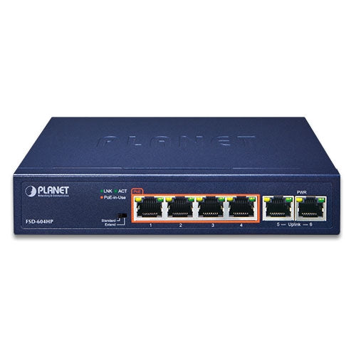 Planet FSD-604HP 4-Port 10/100TX 802.3at POE + 2-Port 10