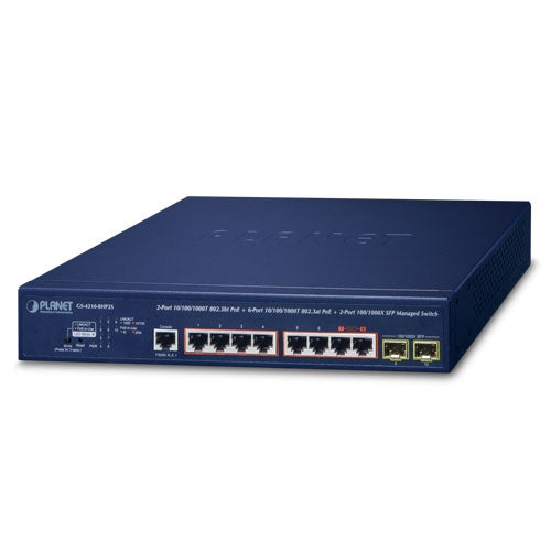 Planet GS-4210-8HP2S IPv6/IPv4, 2-Port 10/100/1000T 802.3bt 95W PoE + 6-Port 10/1