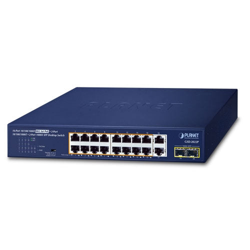 Planet GSD-2022P 16-Port 10/100/1000T 802.3at PoE + 2-Port 10/100/1000T + 2-P