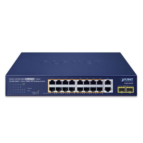 Planet GSD-2022P 16-Port 10/100/1000T 802.3at PoE + 2-Port 10/100/1000T + 2-P