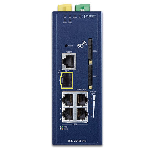 Planet ICG-2515F-NR Industrial 5G NR Cellular Gateway with 1-Port 1000X SFP (Sub