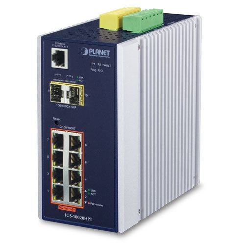 Planet IGS-10020HPT-U IP30 Industrial L2+/L4 8-Port 1000T 802.3at PoE + 2-Port 1G/