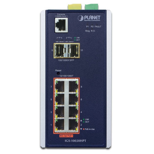 Planet IGS-10020HPT-U IP30 Industrial L2+/L4 8-Port 1000T 802.3at PoE + 2-Port 1G/