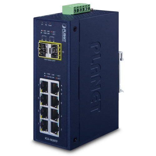 Planet IGS-1020TF IP30 Industrial 8-Port 10/100/1000T + 2-Port 100/1000X SFP E