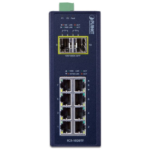 Planet IGS-1020TF IP30 Industrial 8-Port 10/100/1000T + 2-Port 100/1000X SFP E